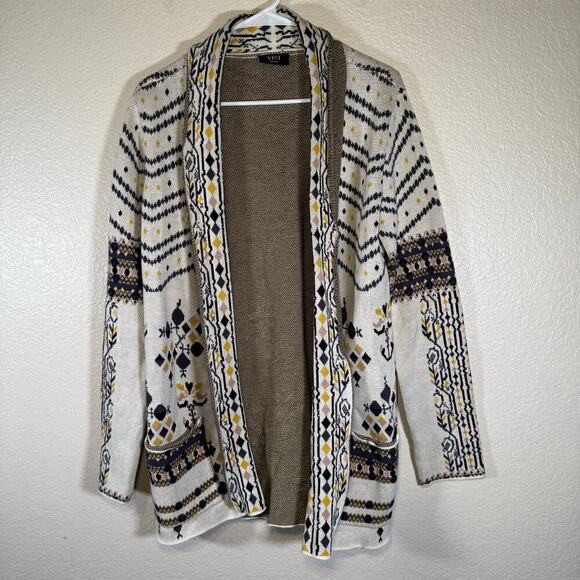 Vici Aztec Tribal Print Knit Long Sleeve Open Front Cardigan 100% Cotton Size SM - Picture 1 of 10